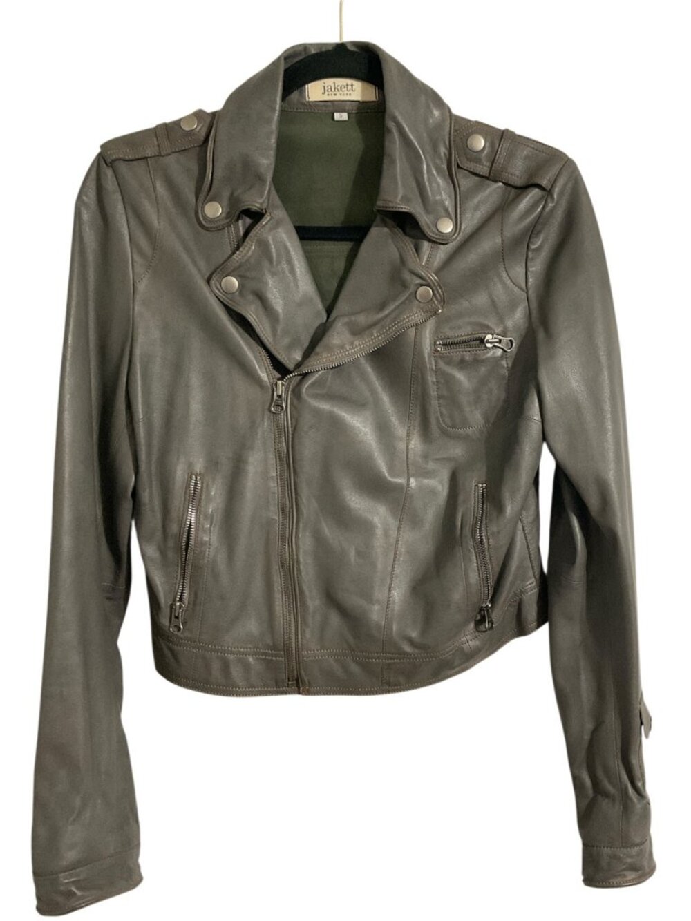 Jakett New York Josey Leather Moto Jacket Grey Size S